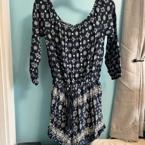 Navy Blue Patterned Women's Dress